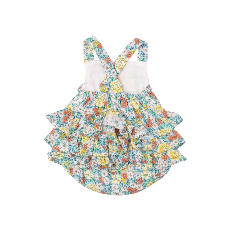 Angel Dear Golden Peony Floral Muslin Ruffle Sunsuit