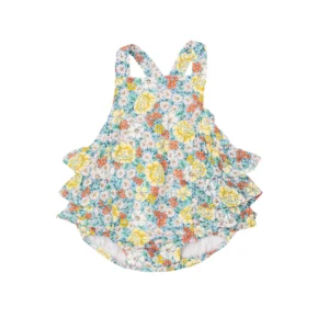 Angel Dear Golden Peony Floral Muslin Ruffle Sunsuit