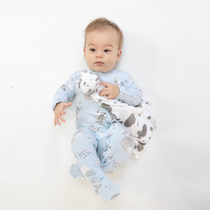 I Love You To The Moon Cows Bamboo Viscose Zipper Footie from Angel Dear