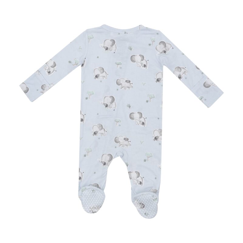 Gray Elephants Blue Bamboo Viscose Zipper Footie from Angel Dear