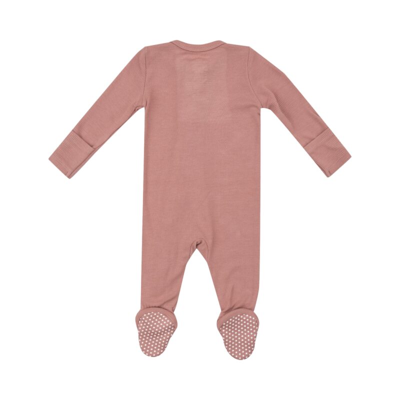 Ribbed Cameo Brown Zipper Ruffled Footie from Angel Dear