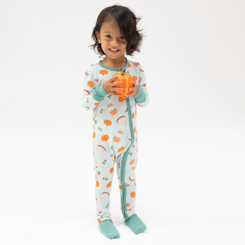 Pumpkin Spice Latte Bamboo Viscose Zipper Romper from Angel Dear