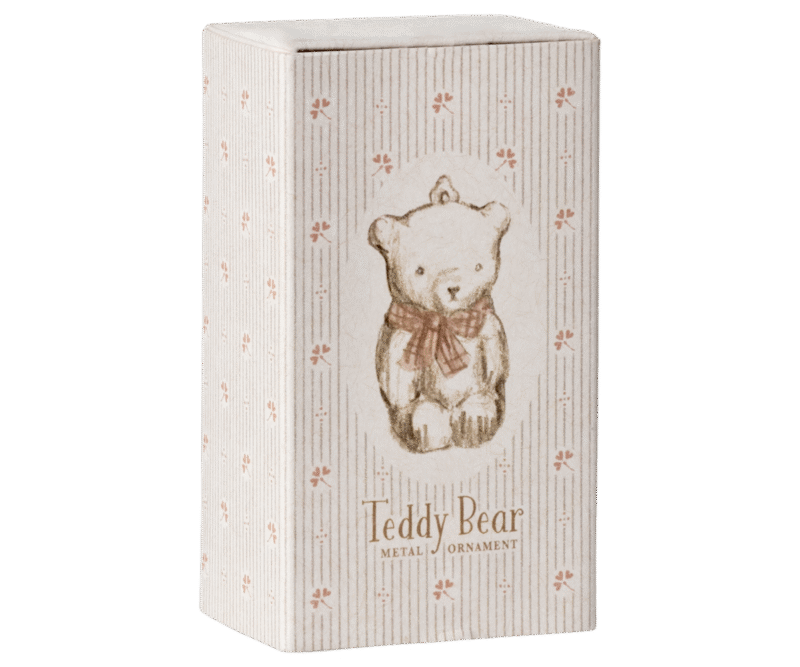 Off White Teddy Bear With Rose Ribbon Metal Ornament from Maileg
