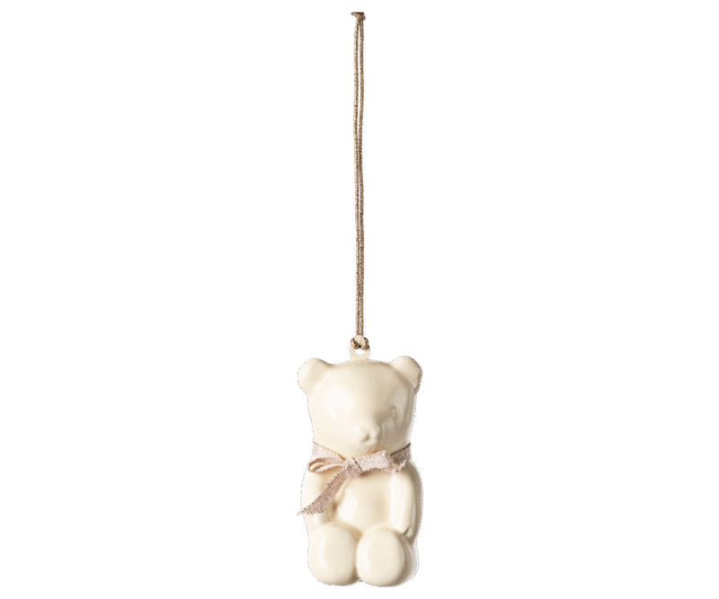Maileg Off White Teddy Bear With Rose Ribbon Metal Ornament