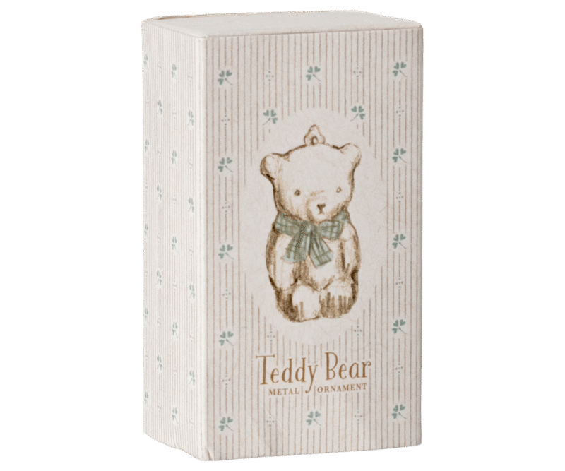 Off White Teddy Bear With Blue Ribbon Metal Ornament made by Maileg