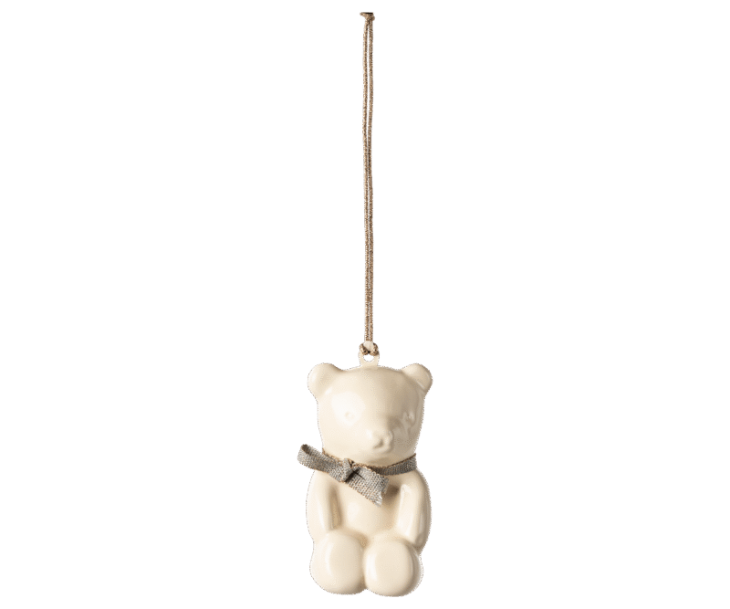 Maileg Off White Teddy Bear With Blue Ribbon Metal Ornament