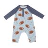 Angel Dear Footballs On Blue Long Sleeve Raglan Romper