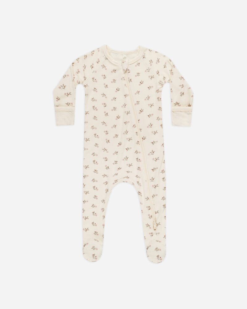 Bamboo Zip Footie In Holly Berry from Quincy Mae