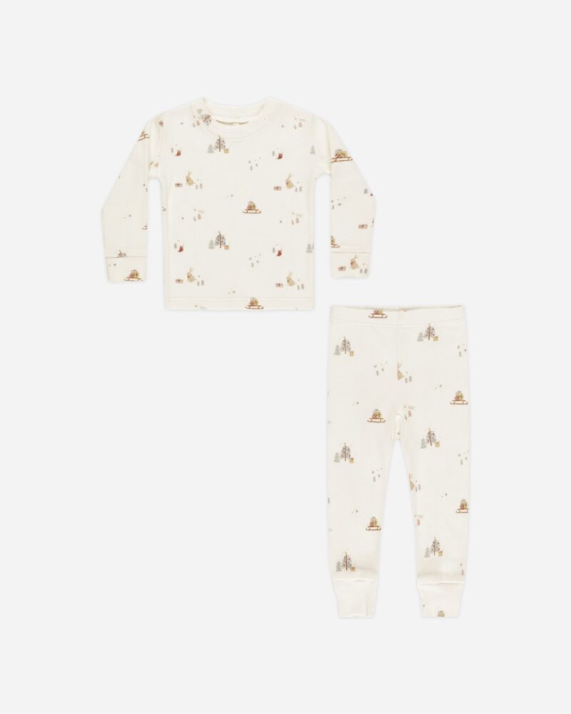 Organic Long Sleeve Pajama Set in Winter Town from Rylee + Cru