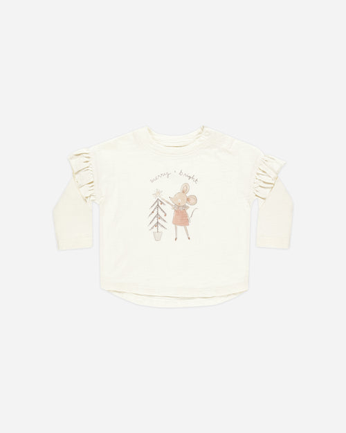 Ruffle Long Sleeve Tee in Mouse from Rylee + Cru