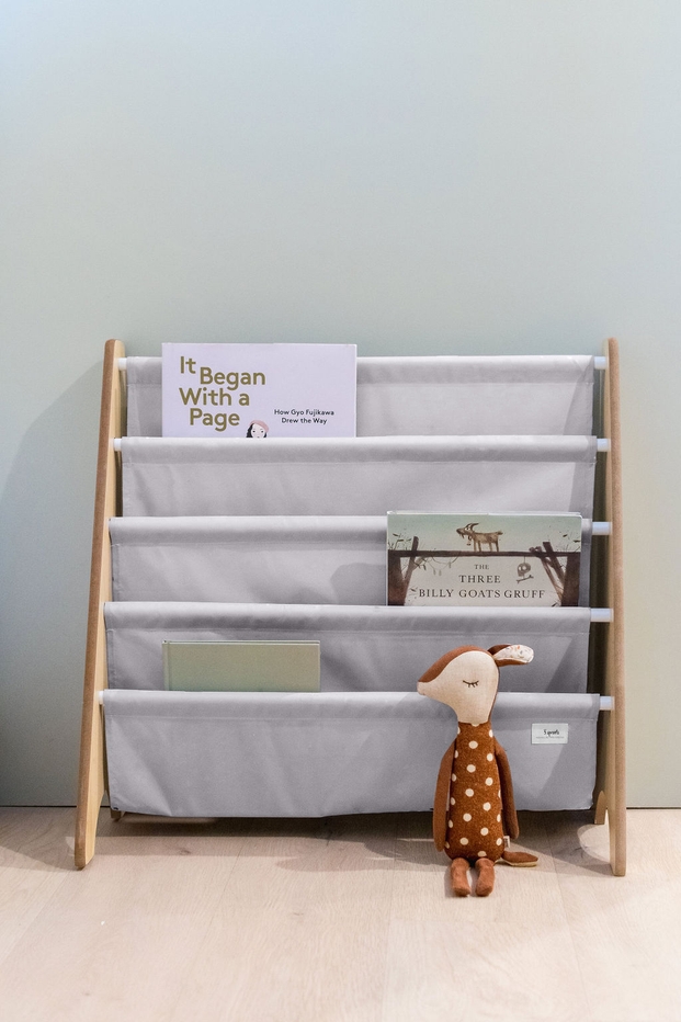 Recycled Fabric Kids Book Rack in Light Gray from 3 Sprouts