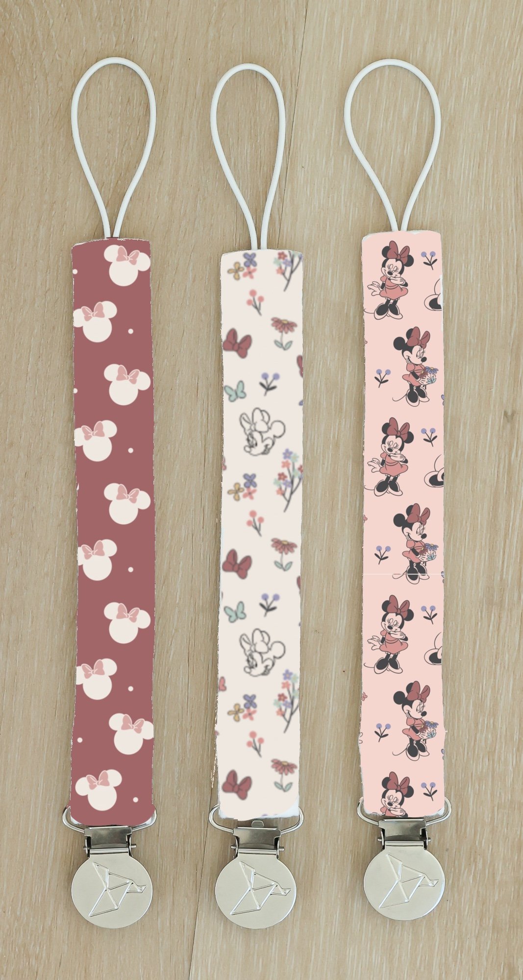 Copper Pearl Minnie Mouse Binky Clip Set 3-Pack