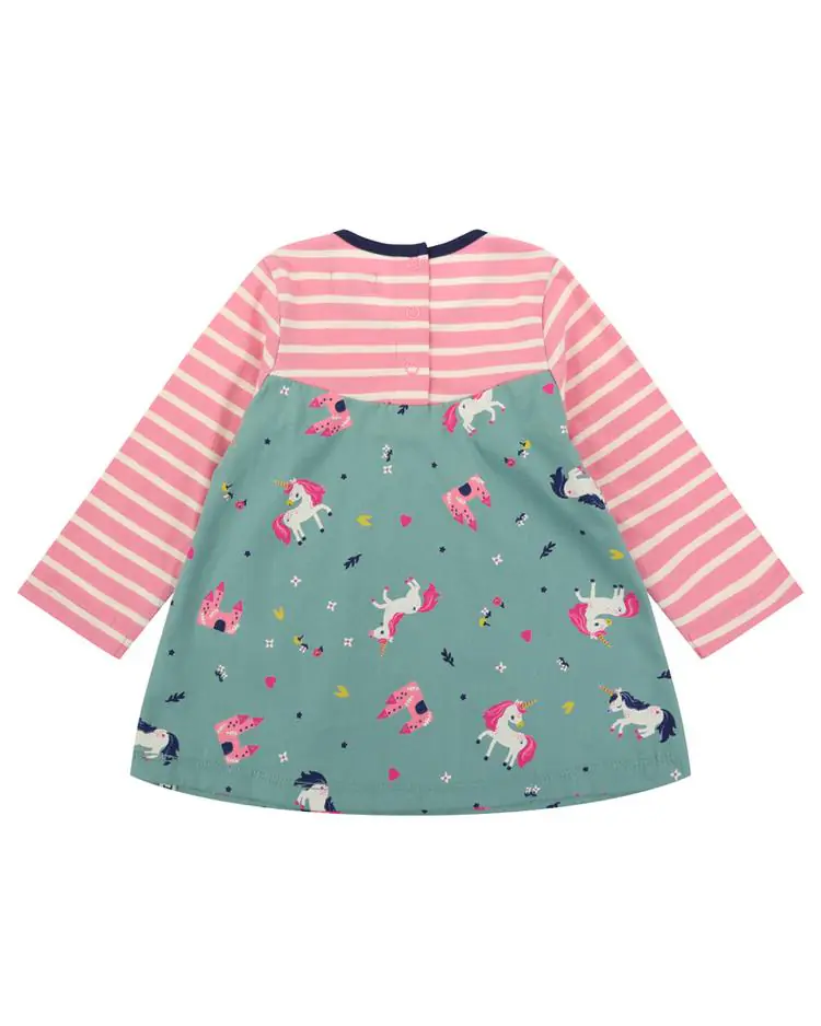 Mix Fabric Dress Unicorn/Stripe by Lilly + Sid - FINAL SALE