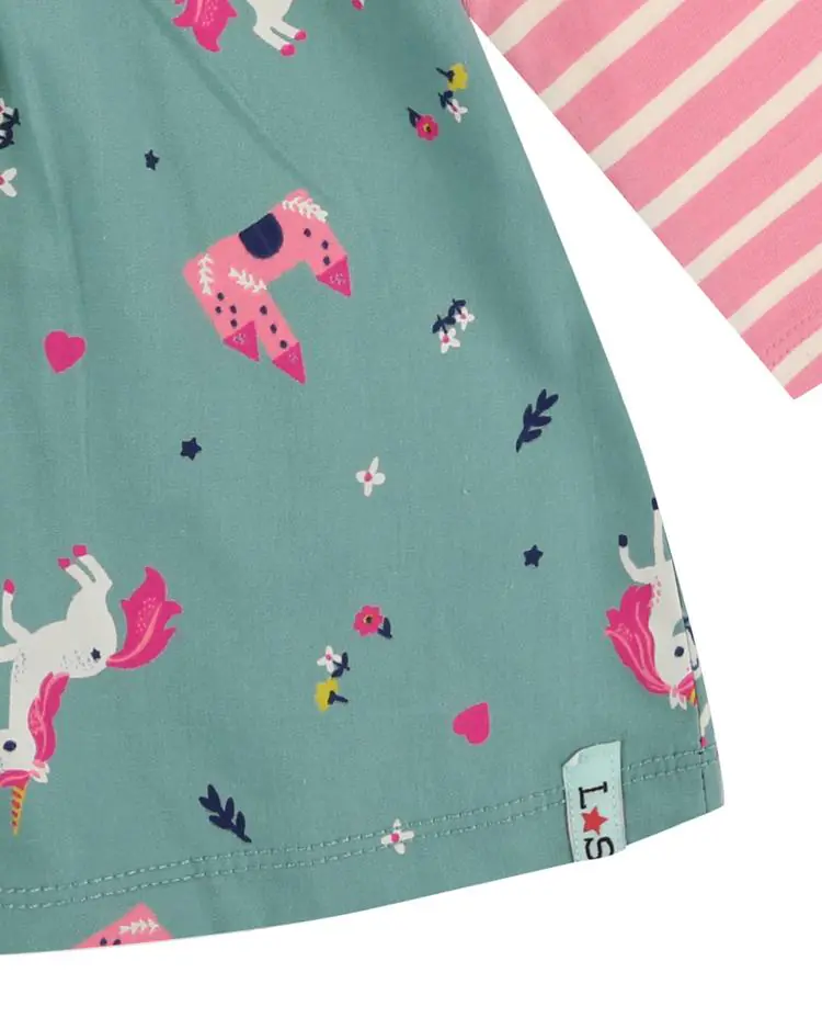 Mix Fabric Dress Unicorn/Stripe by Lilly + Sid - FINAL SALE