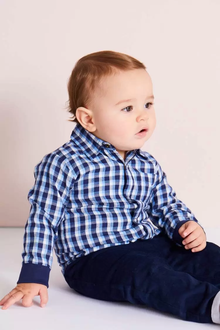 Woven Check Shirt with Corduroy Pant Reversible Set by Lilly + Sid- FINAL SALE