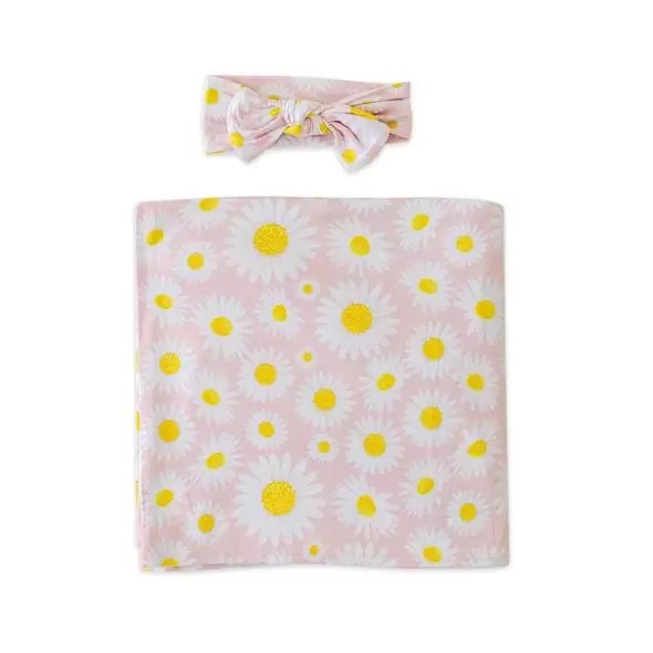 Little Sleepies Daisies Bamboo Swaddle & Headband Set
