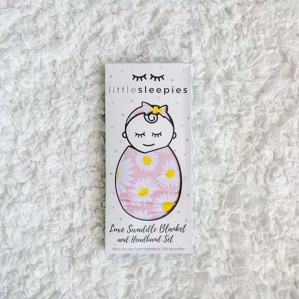 Little Sleepies Daisies Bamboo Swaddle & Headband Set