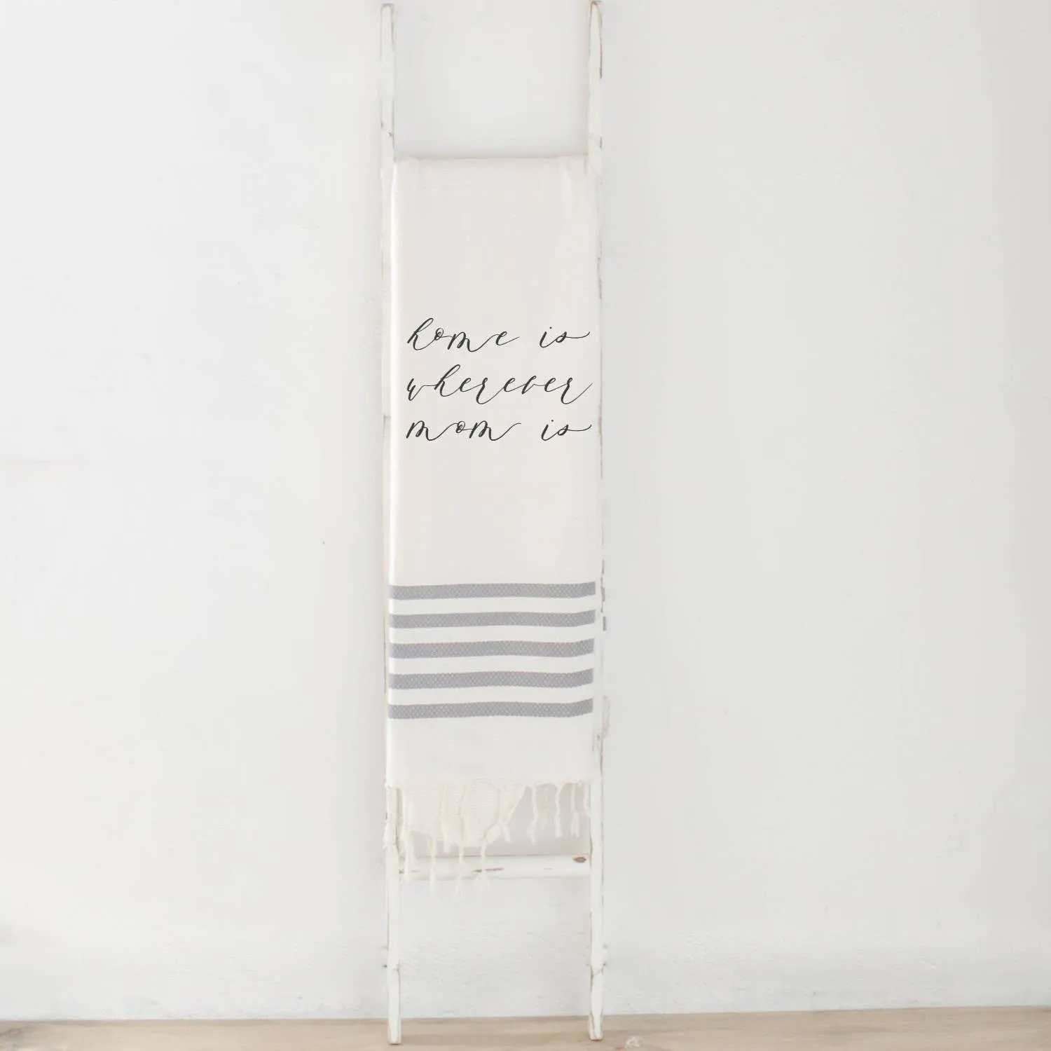 Home is Wherever Mom Is Blanket White with Grey Stripes