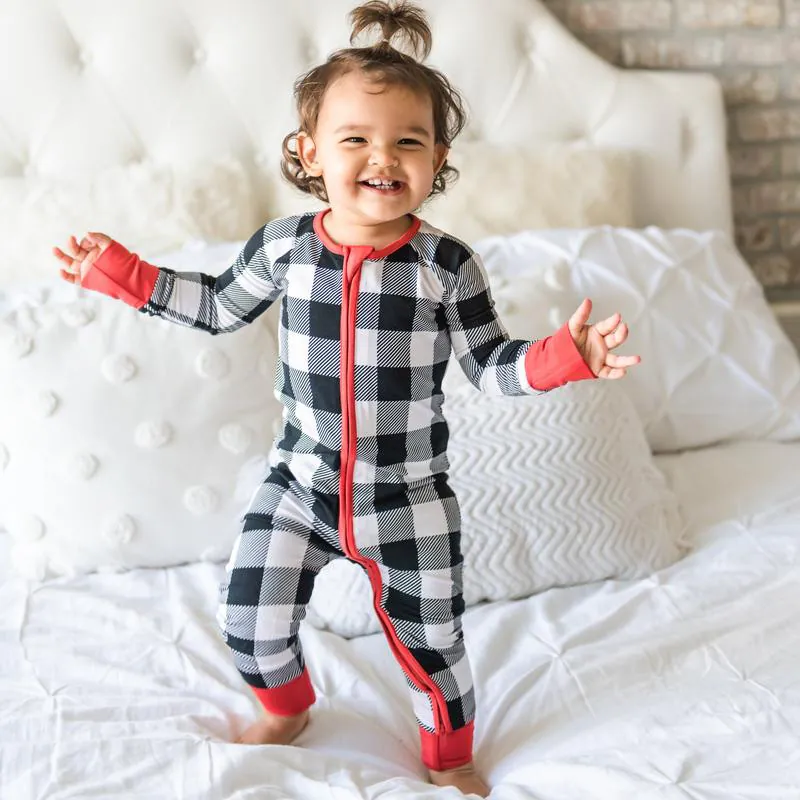 Little Sleepies Black & White Plaid Bamboo Viscose Zippy
