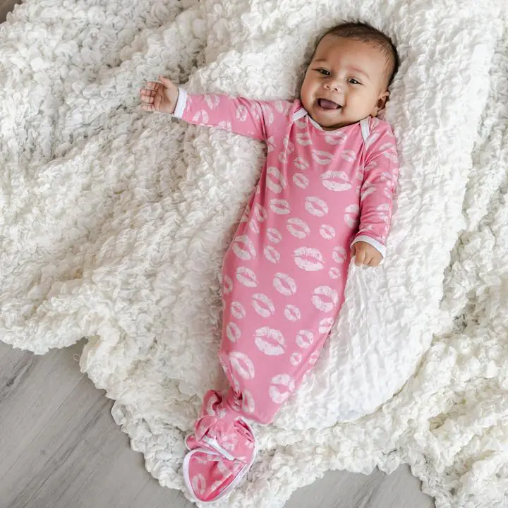 Little Sleepies Pink Kisses Bamboo Viscose Infant Knotted Gown