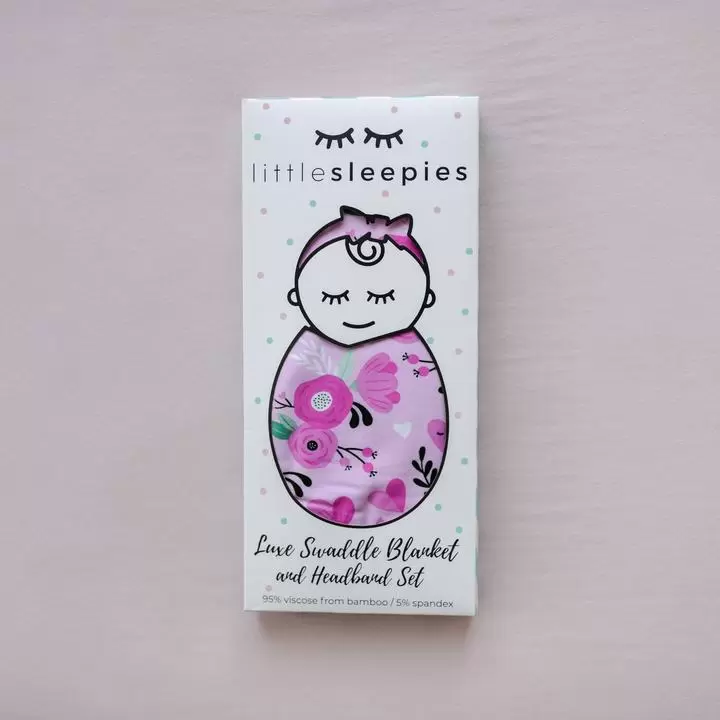 Little Sleepies Sweetheart Floral Swaddle & Headband Set