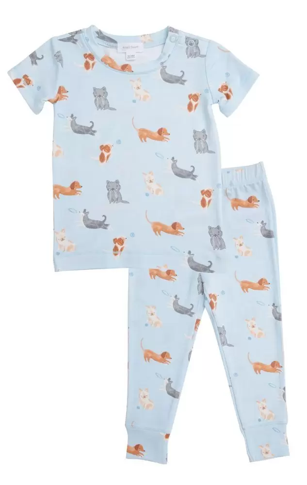 Angel Dear Puppy Play Short Sleeve Bamboo Lounge Wear Set in Blue