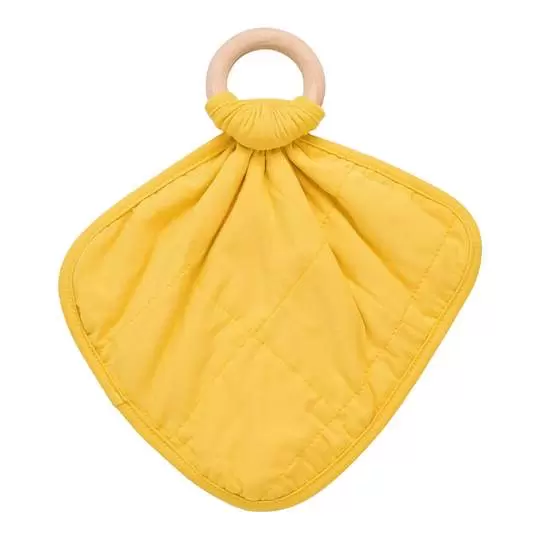 Kyte Baby Yellow Pinnapple Fabric Lovey with Wooden Teether Ring