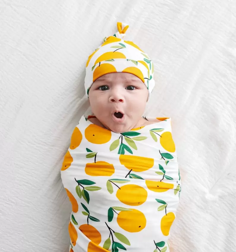 Little Sleepies Clementines Swaddle & Hat Gift Set