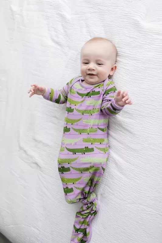 Little Sleepies Purple Crocodiles Bamboo Viscose Infant Knotted Gown