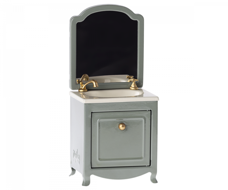 Maileg Sink Cabinet with Mirror for Mouse in Dark Mint
