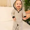 Yacht Stripe White Bamboo Hooded Pocket Romper available at Blossom