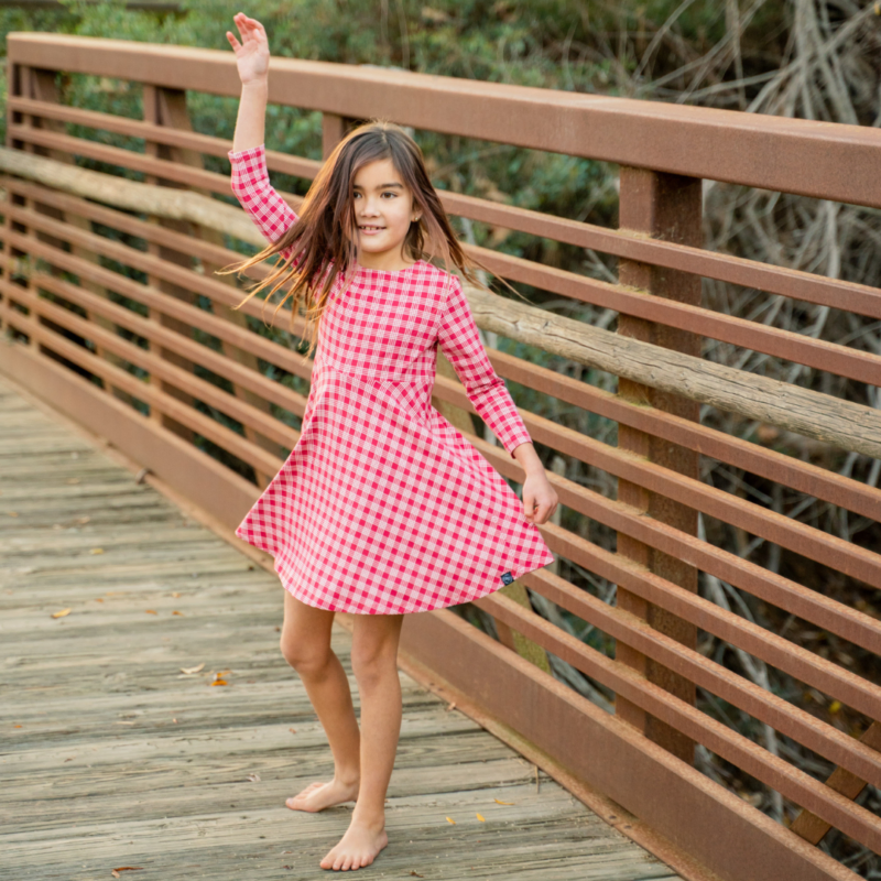Red Tartan Bamboo Swirly Dress from Sweet Bamboo