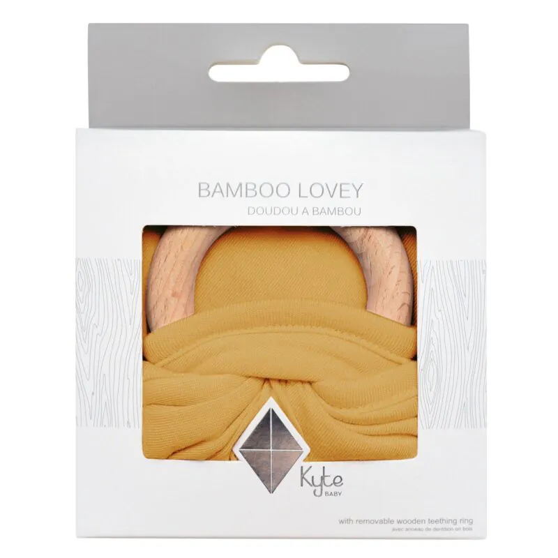 Lovey in Marigold with Wooden Teething Ring made by Kyte BABY