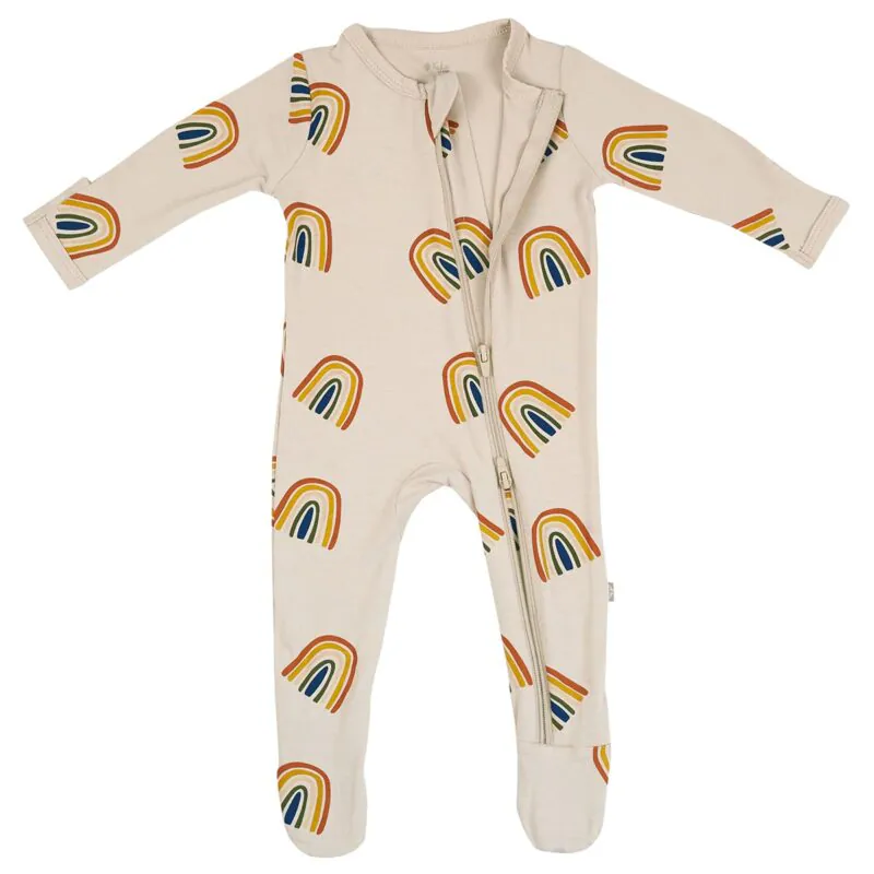 Zippered Footie in Rust Rainbow on Oat