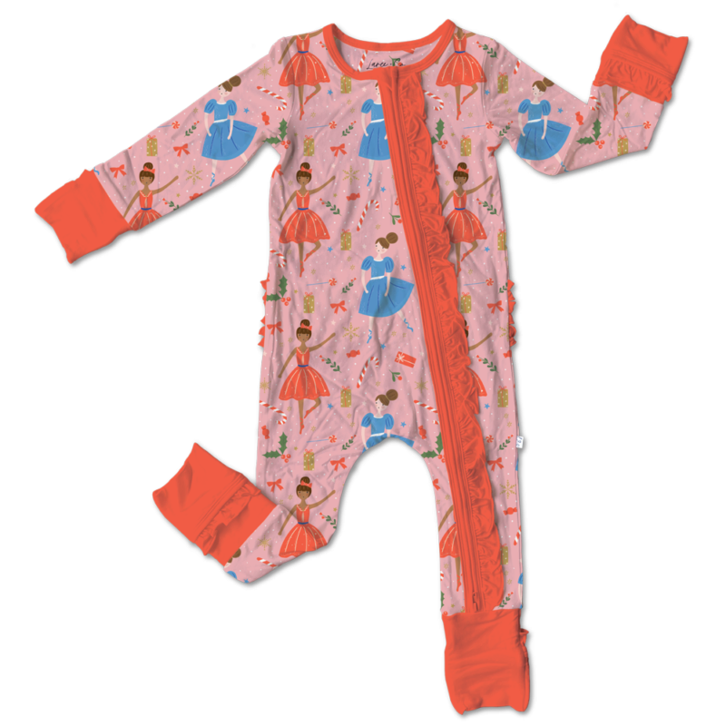 Sugar Plum Fairies Bamboo Viscose Ruffle Convertible Zipper Footie from Laree + Co