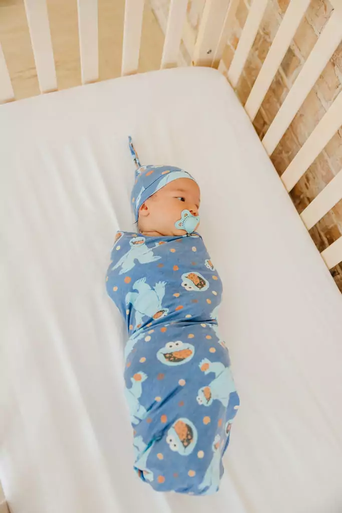 Cookie Monster Knit Swaddle Blanket from Copper Pearl