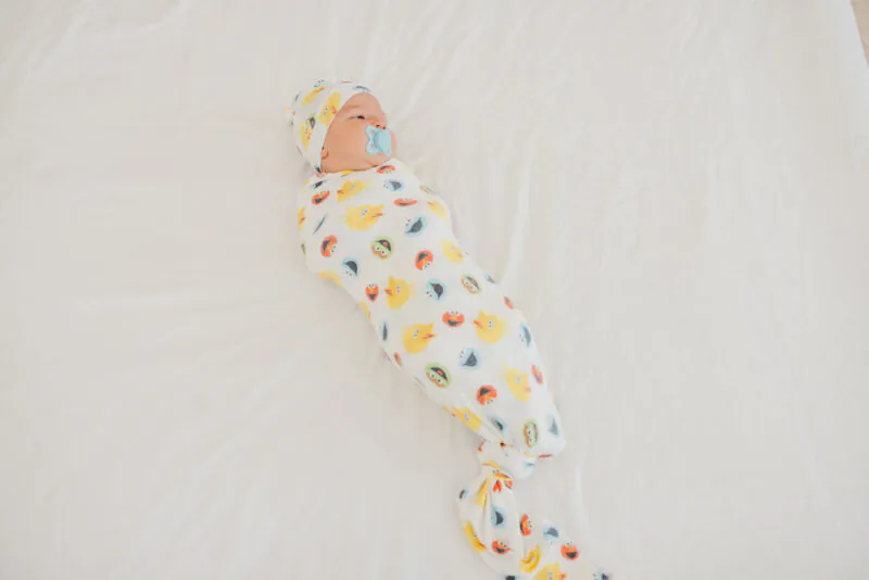 Sesame Scribbles Knit Swaddle Blanket made by Copper Pearl
