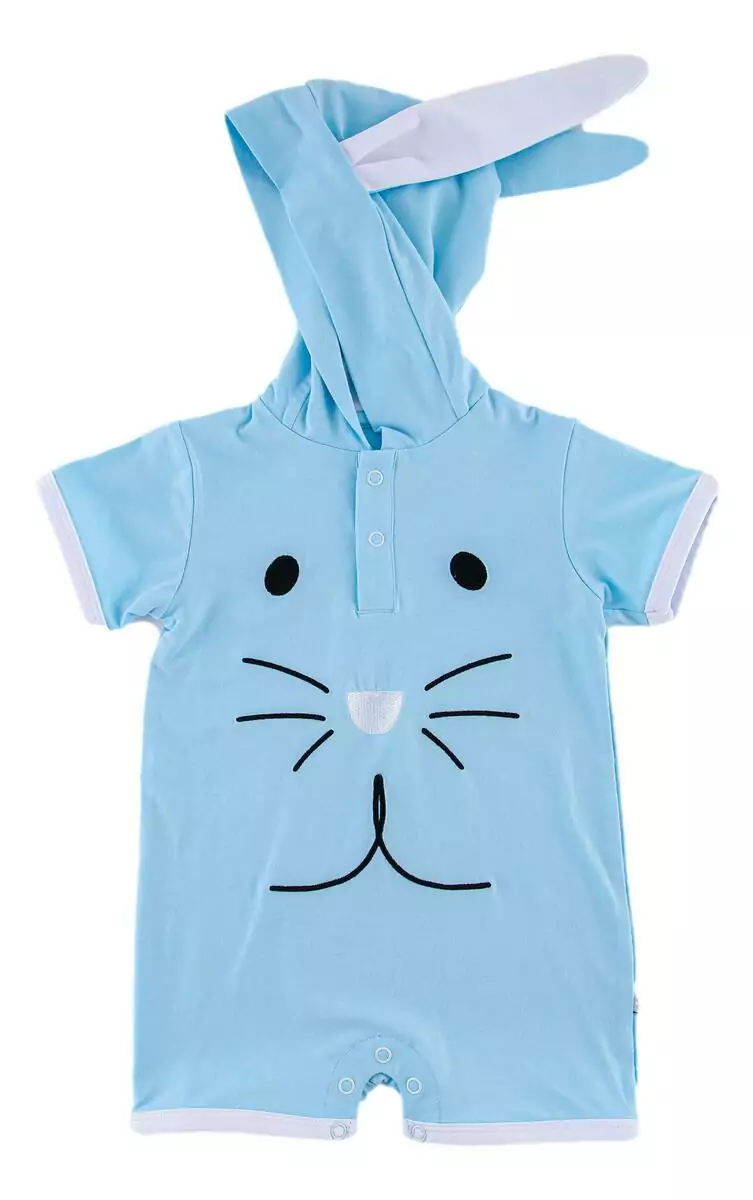 Blue Bunny Hooded Shortie Romper available at Blossom