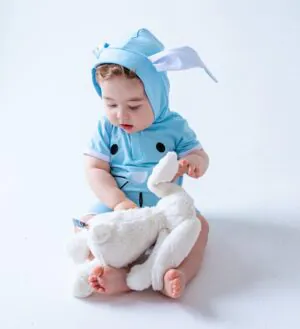 Birdie Bean Blue Bunny Hooded Shortie Romper