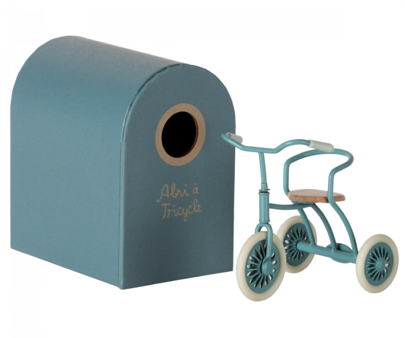 Maileg Abri à tricycle for Mouse in Petrol Blue