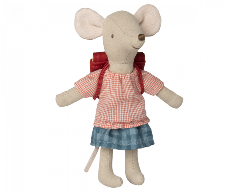 Maileg Big Sister Tricycle Mouse with Red Bag