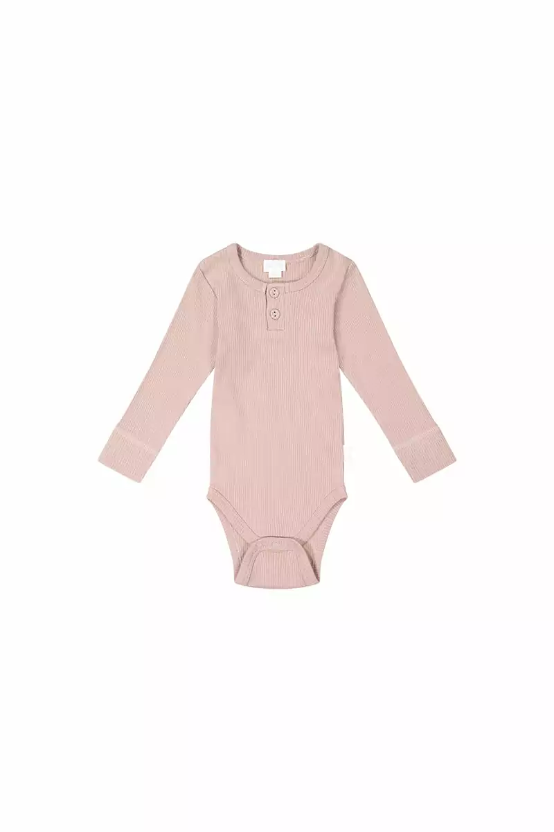 Organic Cotton Fine Rib Bodysuit in Dusky Rose from Jamie Kay