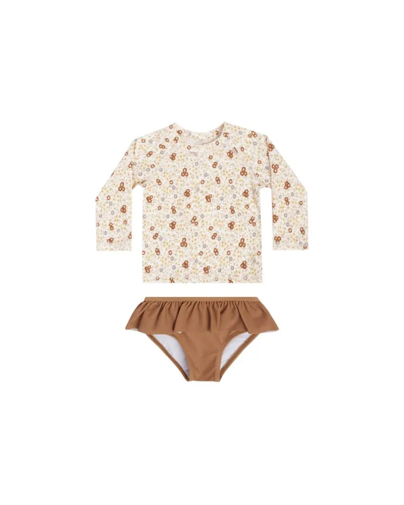 Rylee + Cru Rashguard Girls Set In Flower Field