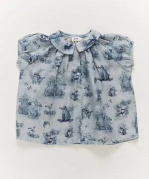 Oeuf Short Sleeve Blouse in Toile De Jouy
