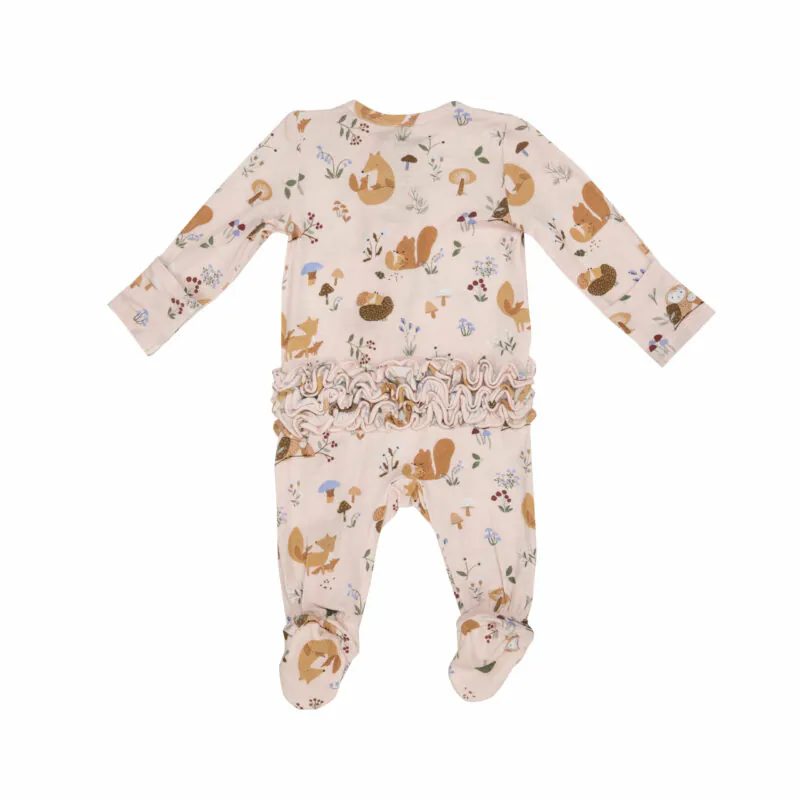 Angel Dear Woodland Families Bamboo Viscose Ruffle Zipper Footie
