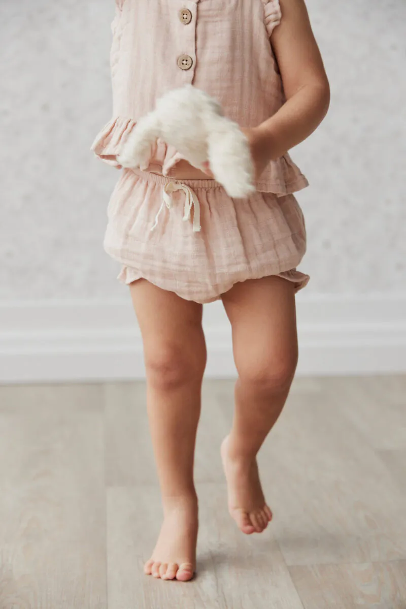 Organic Cotton Muslin Frill Bloomer in Misty Pink from Jamie Kay