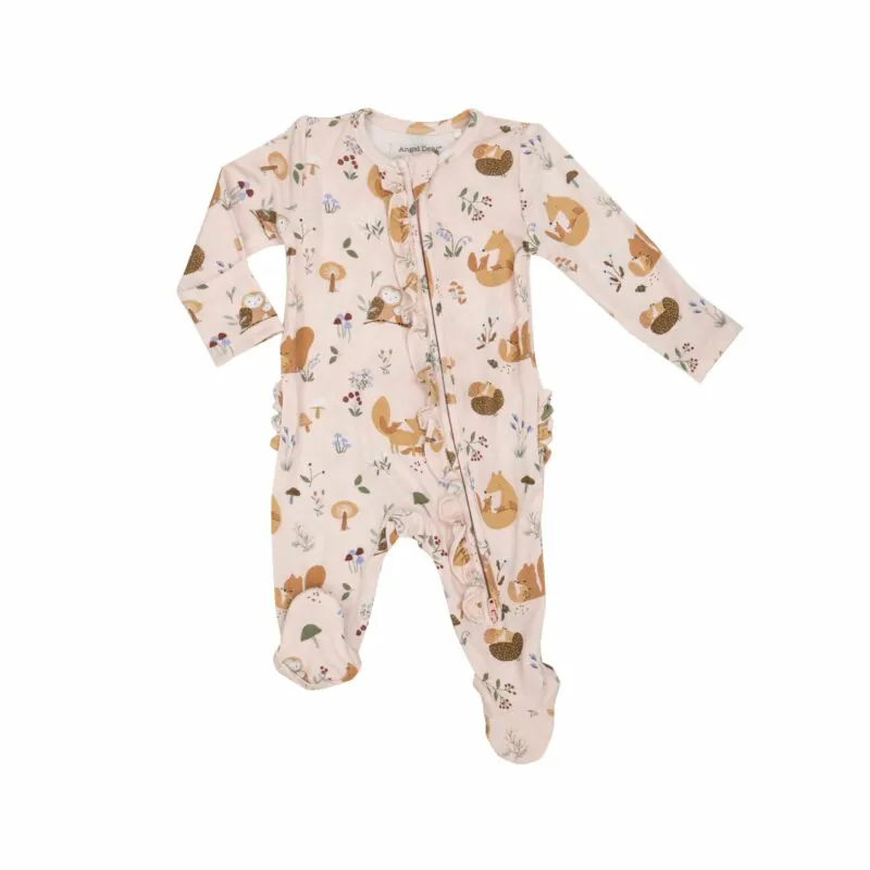 Angel Dear Woodland Families Bamboo Viscose Ruffle Zipper Footie