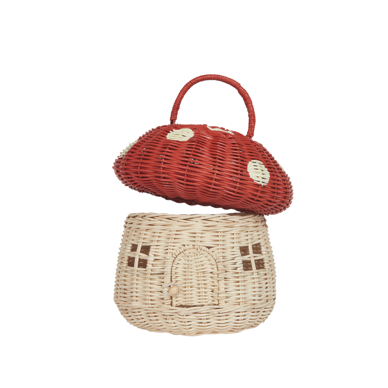 Olli Ella Rattan Red Mushroom Basket available at Blossom