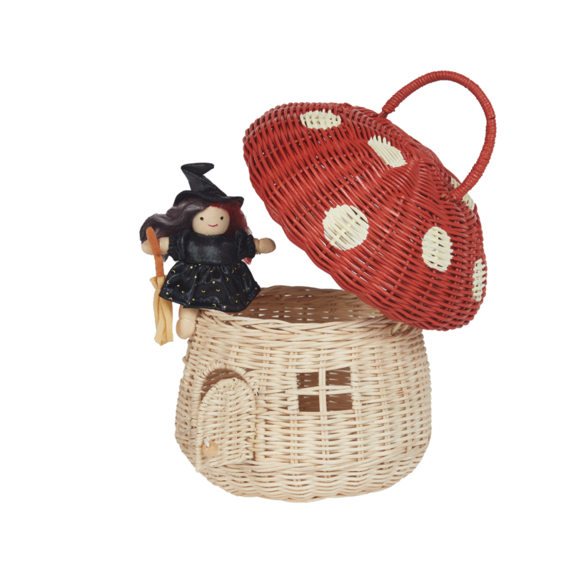 Olli Ella Rattan Red Mushroom Basket Toys