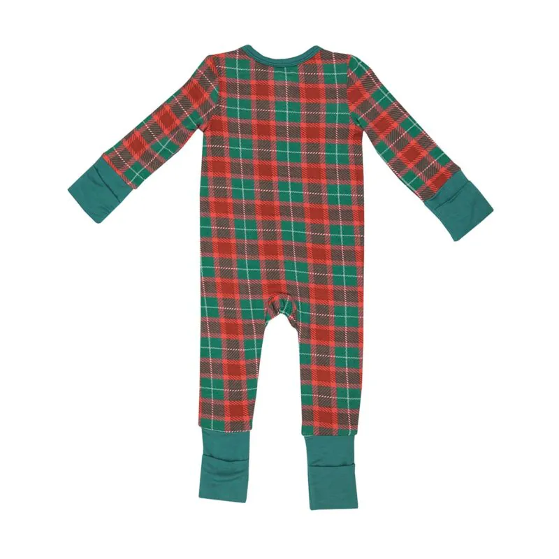 Angel Dear Holiday Plaid Bamboo Viscose Zipper Romper